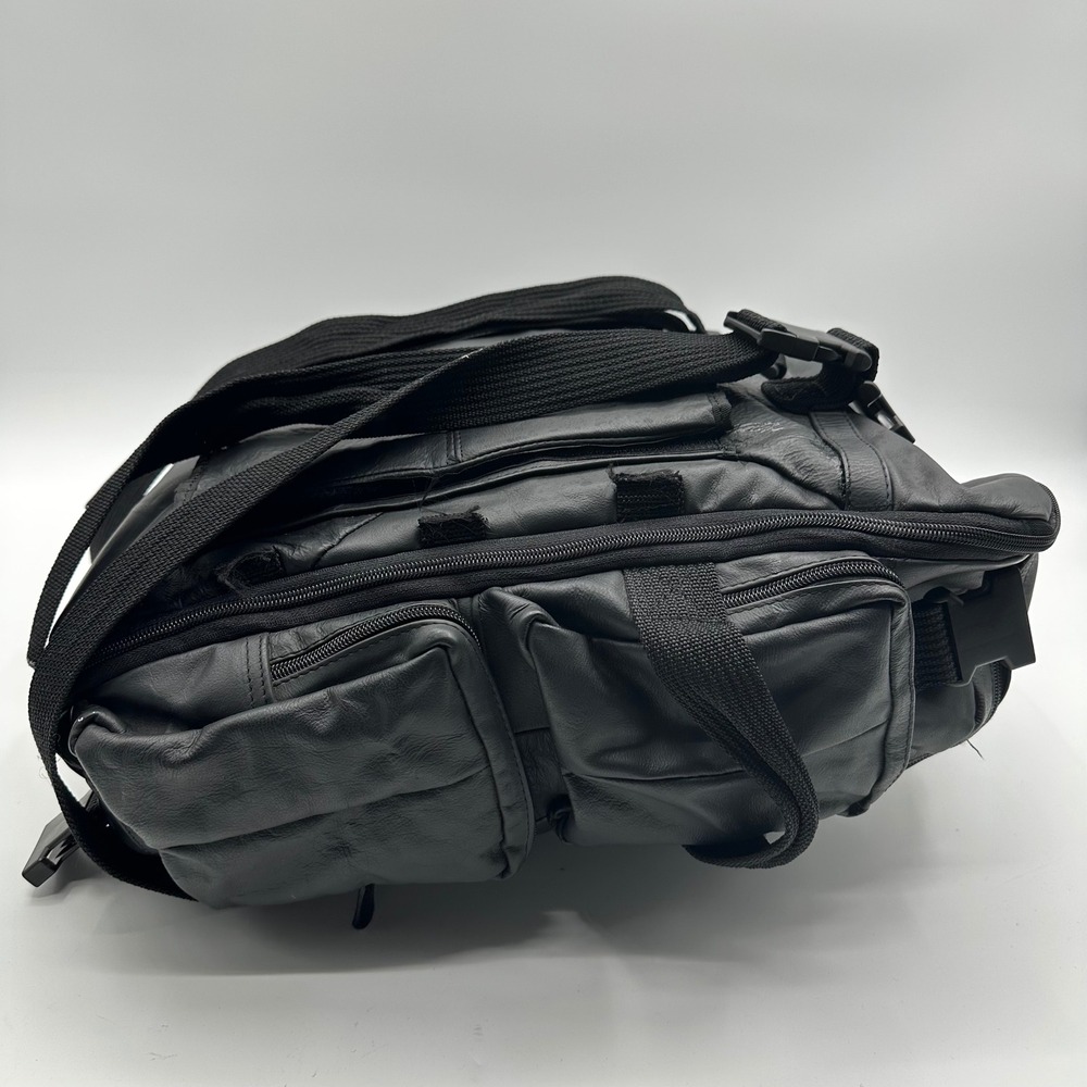 Carroll Black Leather Multi-Pocket Backpack Utility Travel Rucksack Bag - Picture 5 of 15